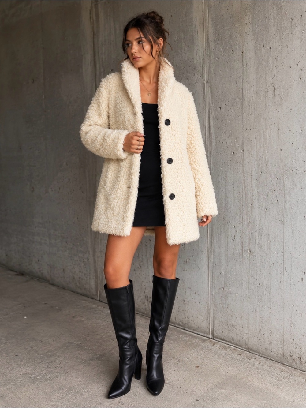 Design Lab Lord & Taylor Ivory Teddy Sherpa Coat S